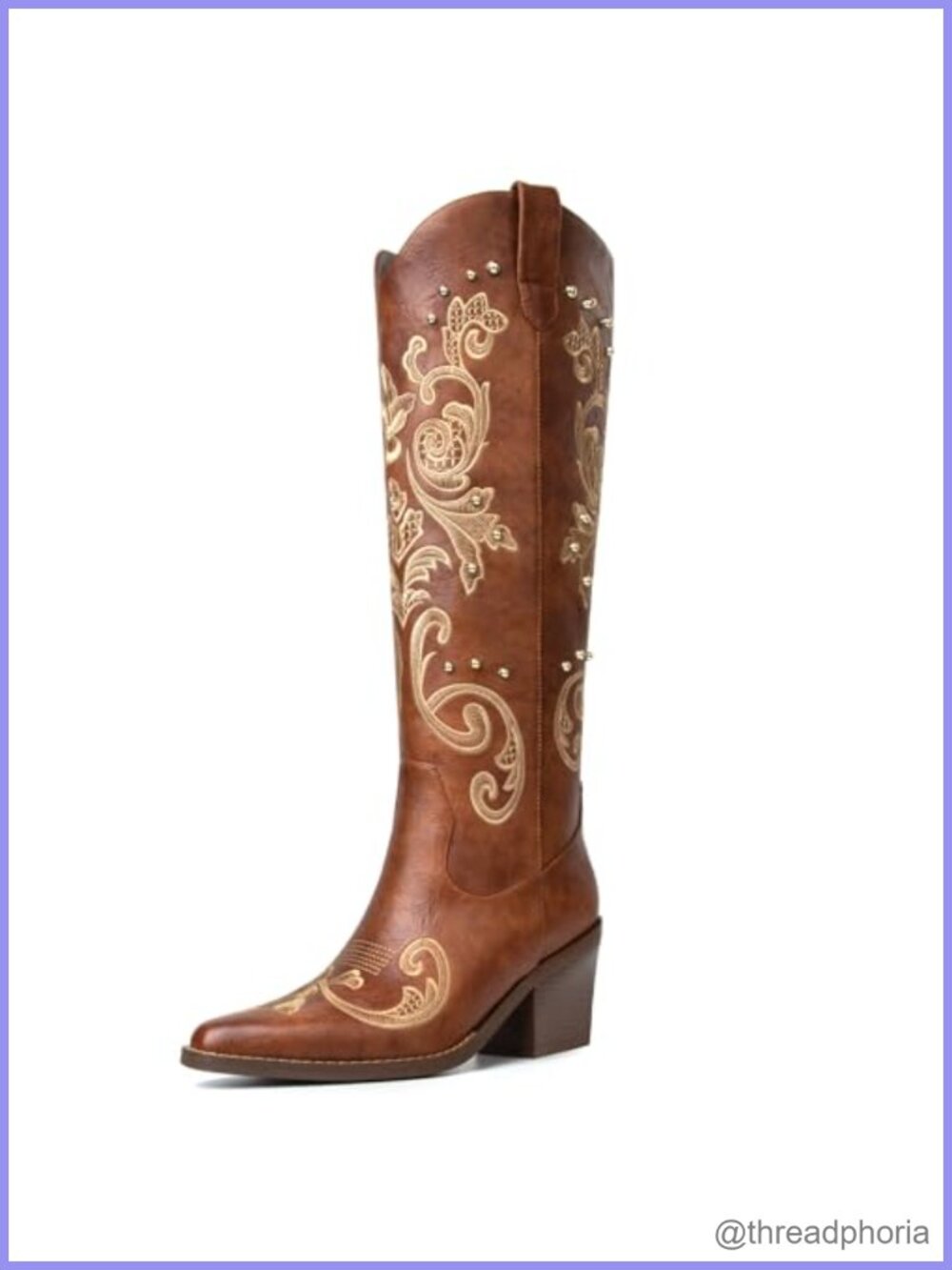 Women's Knee High Cowboy Boots Faux Leather Chunky Heel Pull On